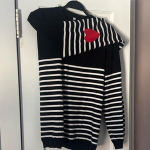 Heart shaped elbow pattern! Black and White Striped Women's Crewneck Sweater